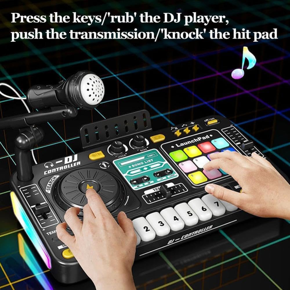 NEWFUN Console DJ Portatile con Mixer e Bluetooth, Mixer Bluetooth Con Microfono Regolabile,Effetti Di Luce Sfumata, Adatto Per Feste,Con Luci e Tastiera