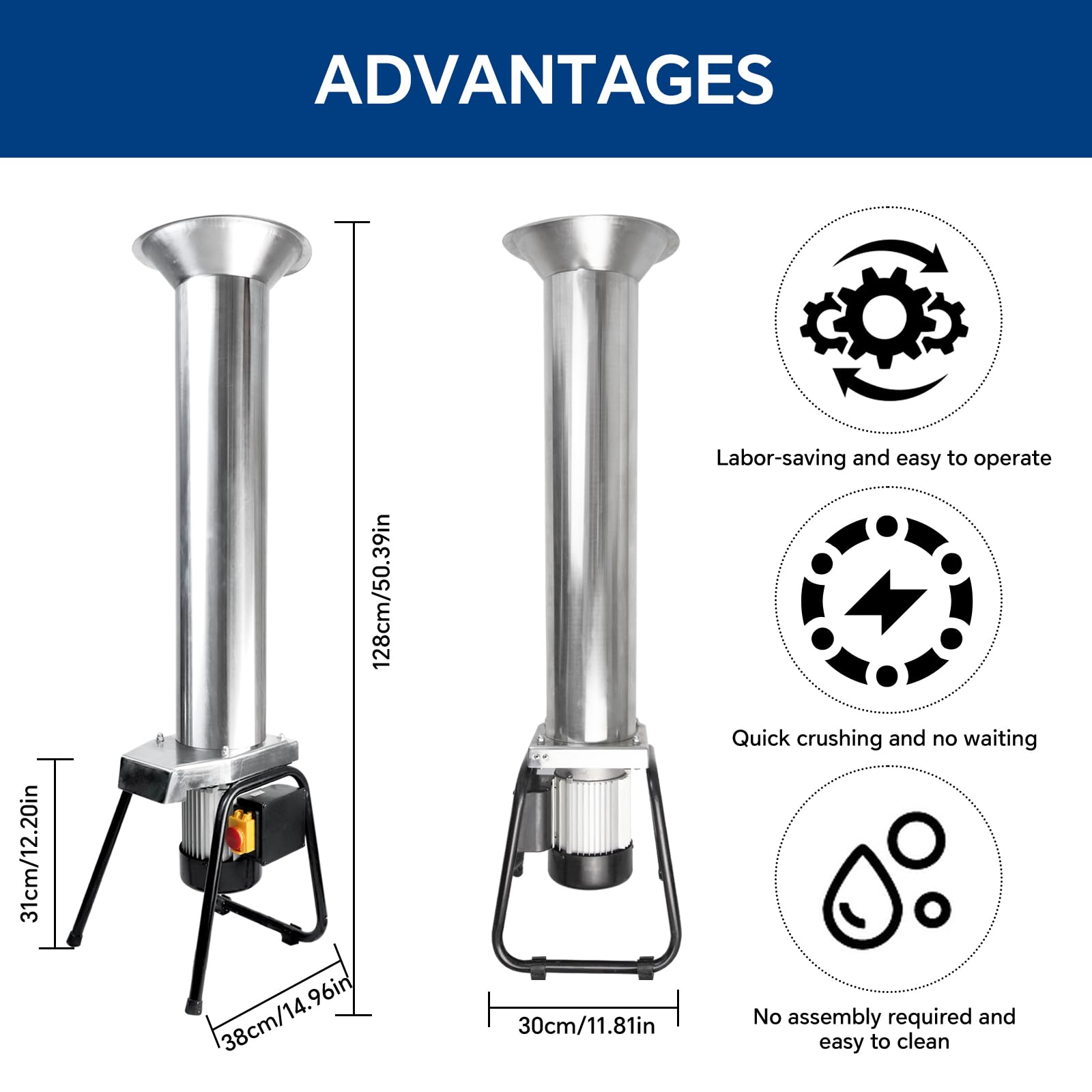 SQUEEZE master Electric Grinder -Stainless Steel Fruit Crusher-1100W-3400R/min-Apple Crusher For Wine and Cider Pressing