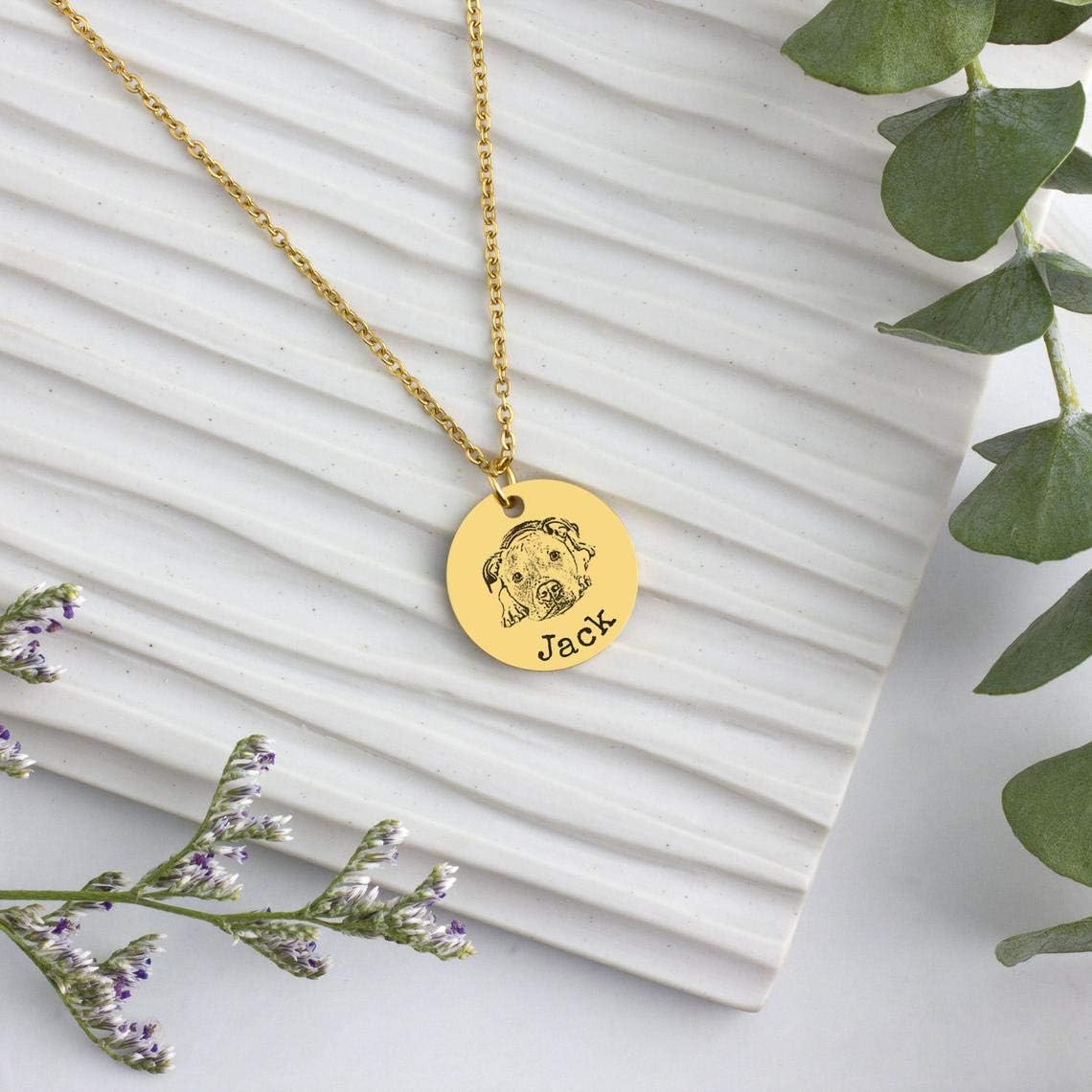 LONAGO 925 Sterling Silver Custom Dog Cat Portrait Photo Necklace Personalized Pet Engraved Picture Pendant Memorial Gift Name Jewelry for Women Mom