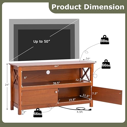 Miniatura 3 de Tangkula Soporte de TV de madera para televisores de hasta 50 pulgadas, gabinete de almacenamiento en forma de X, centro de entretenimiento con 2