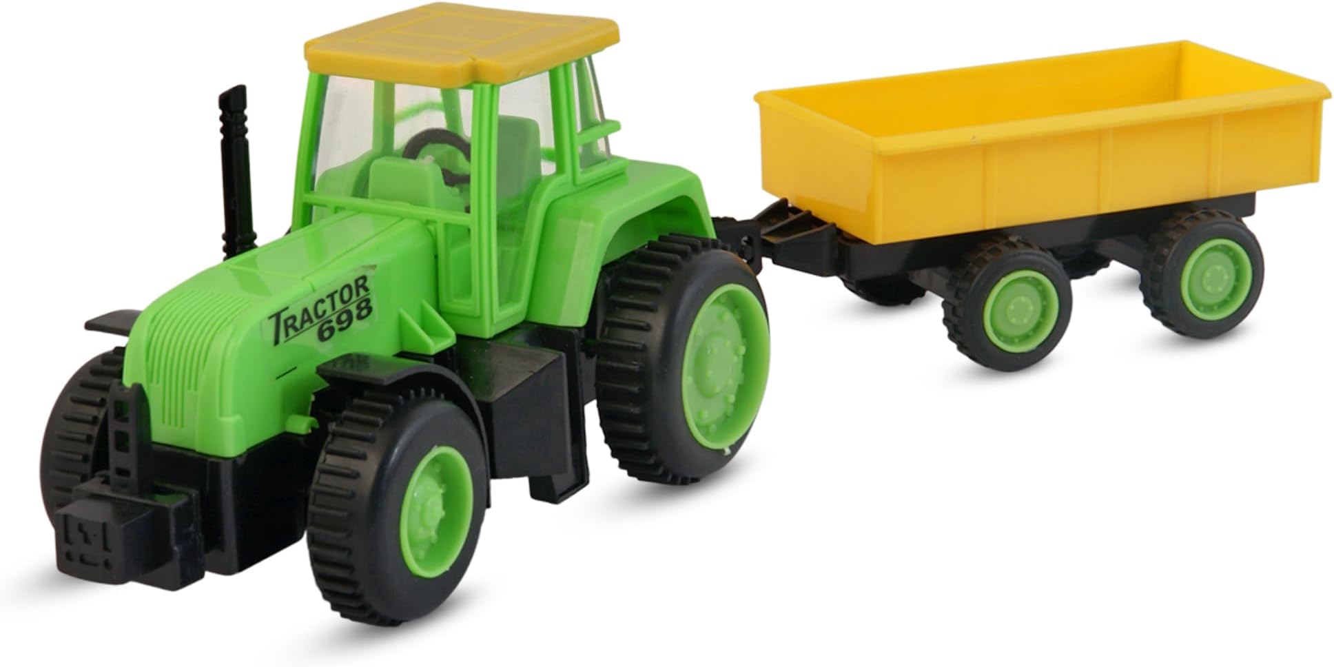 VGRASSP Mini Farmer Tractor Toy with Trolley - Pull Along Toy | Realistic Design Tractor with Dump Trailer | Sturdy Wheels | Handy and Endless Fun for Playtime for Kids - (Green-Yellow)