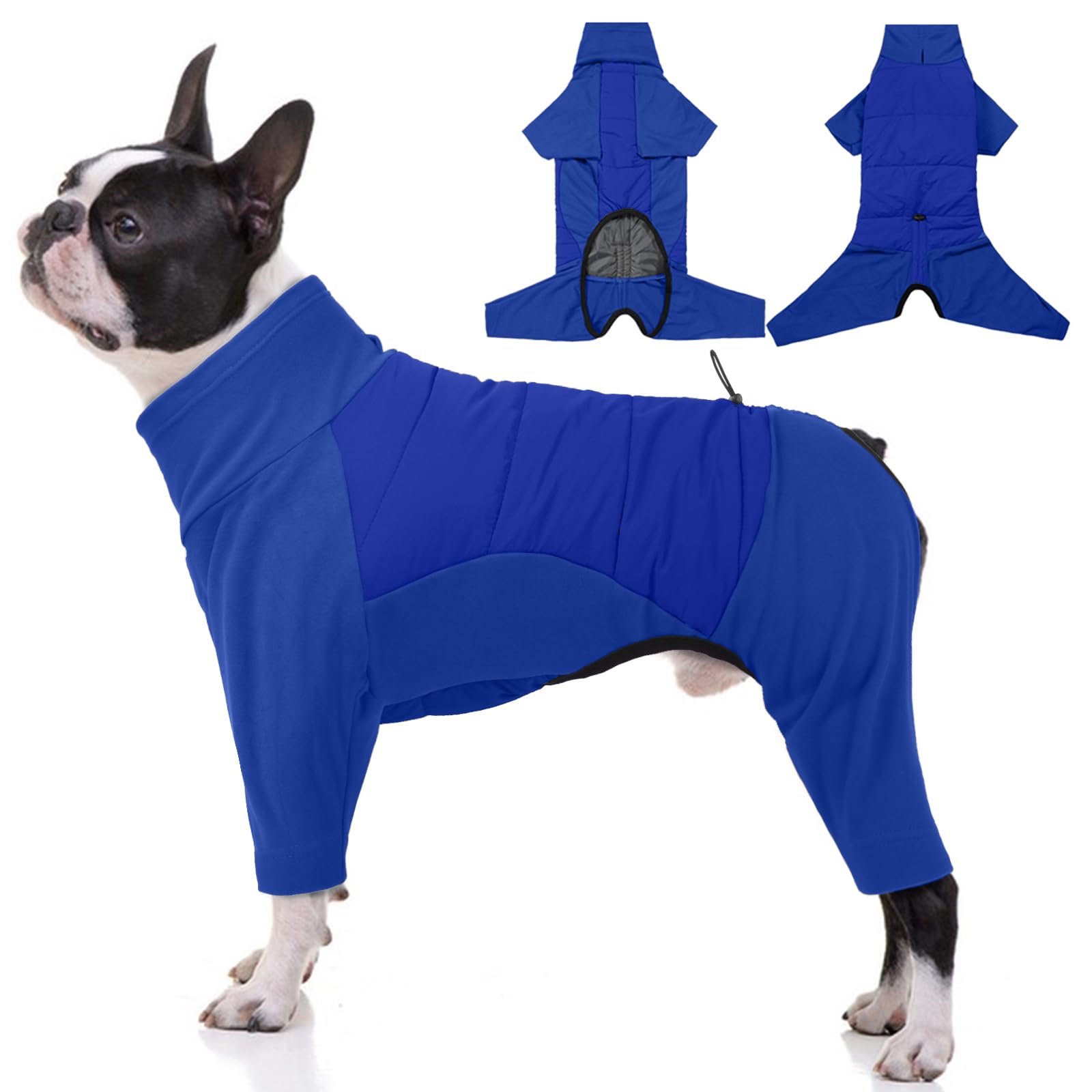 BRKURLEG Fleece Dog Coat, Warm Full Body Dog Winter Jacket, Blue XS