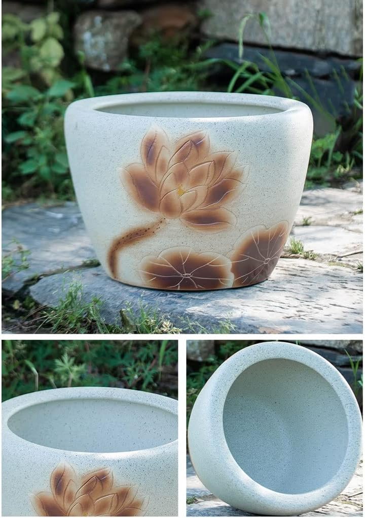 Aquarium Aquarium Fish Tank Retro Large Water Tank Courtyard Fish Culture Tank Balcony Lotus Tank Outdoor Ceramic Goldfish Bowl Fish Tank Decorations (Color : A, Size : 42cm)