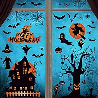 Voqeen Halloween Window Clings, 8Sheets 100Pcs Double-Side Removable Window Sticker Halloween Window Decoration Spooky Bats Spiders No-Adhesive Decal (Black)