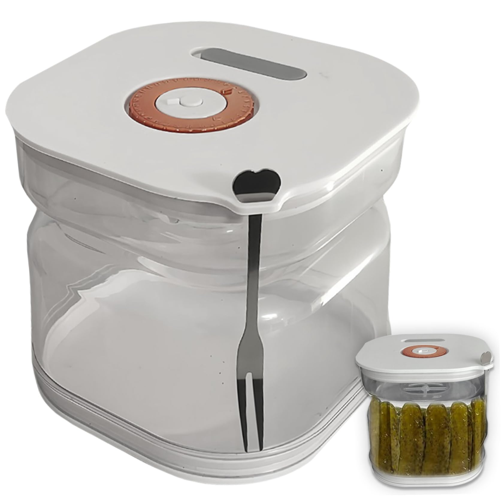 Bemonew with Timer, 14oz Flip Pickle Container Leakproof Plastic Kimchi Containers Dry Wet Separation Juice Separator Jar Flip for Kitchen