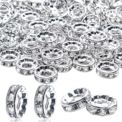 BronaGrand Rhinestone Spacer Beads,100Pcs Crystal Rhinestone Spacer Beads Large Hole European Beads Metal Beads Supplies for DIY Bracelet Necklace Jewelry Making Cover