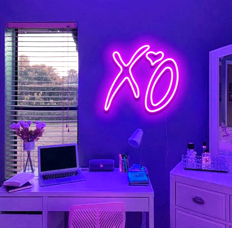 XO Neon Sign, Personalized Neon Sign Logo, LED Neon Name Sign for Wall Decor, Neon Light Sign for Girls Bedroom, Wedding, Birthday Party, Bar, Game Room, Business Shop, Gift