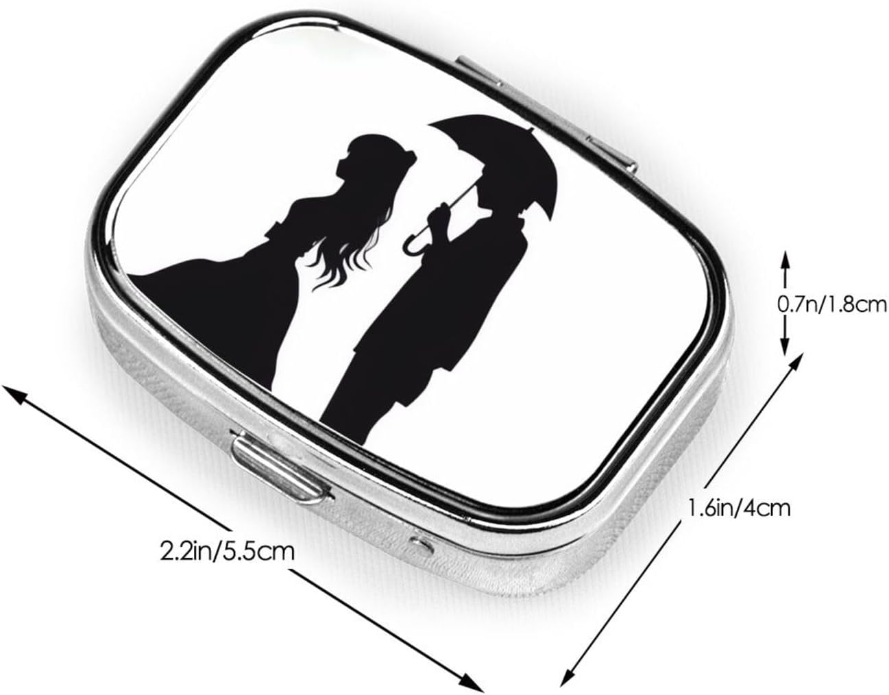Anime Lovers Silhouette Square Metal Pill Box 2 Compartment Cute Travel Pill Organizer Case Portable Medicine Vitamin Organizer Pill Case for Women Men Travel Unique Gift image 4