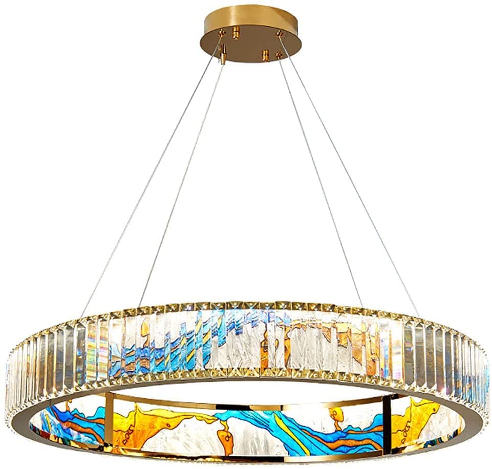 Lámpara de araña de cristal de lujo con luz nórdica LED, lámpara de anillo de lujo con luz creativa, lámpara de cristal esmaltada de estilo chino, para sala de estar, comedor, dormitorio, diseñador-do