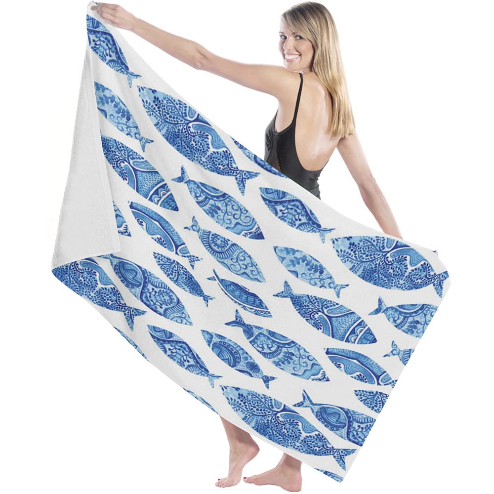 Serviette de bain poissons bleus 80x130 pour sublimer la décoration de votre salle de bain