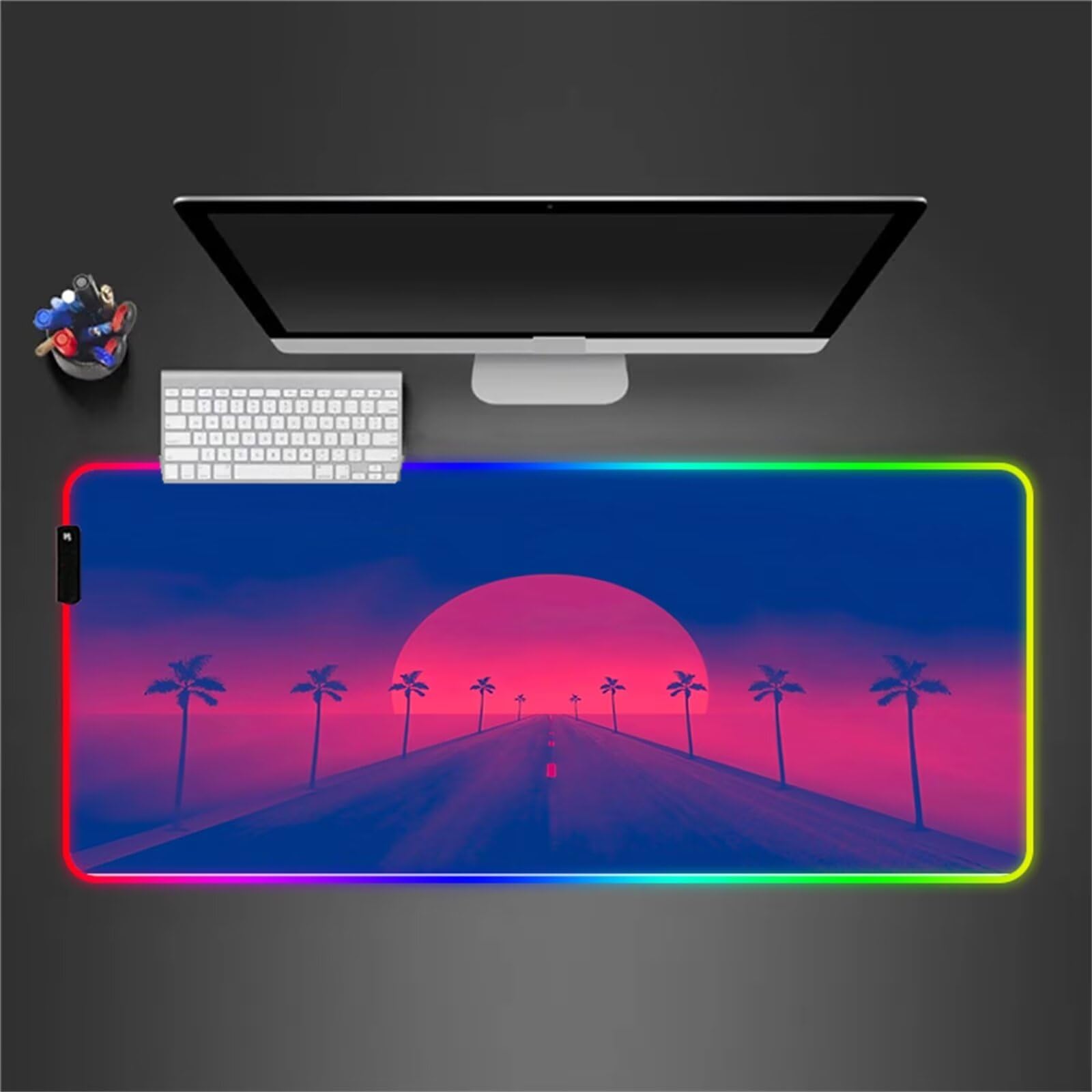 Tappetino per Mouse RGB XXL Grande Tappetino per Mouse da Gioco LED Paesaggio Naturale 900x400x4mm con 14 Modalità di Illuminazione e Base in Gomma Antiscivolo per Giochi Lavoro e Studio