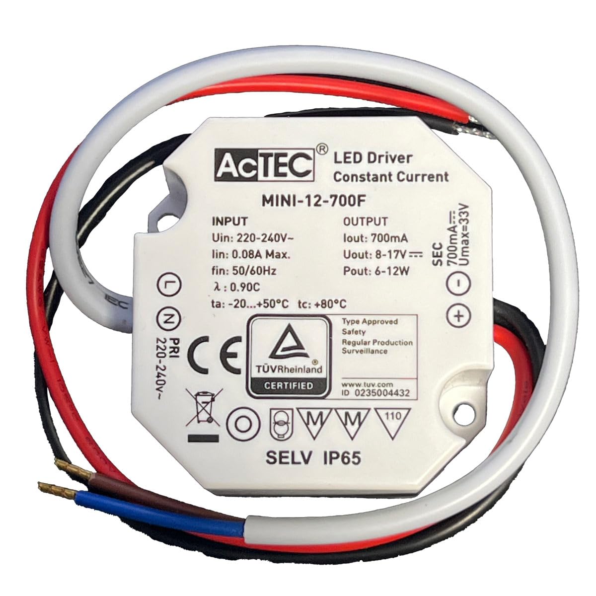A2ZWORLD Sterownik LED, prąd stały, 12 W, 700 mA, 8-17 V, mini zasilacz do pasków LED, IP65