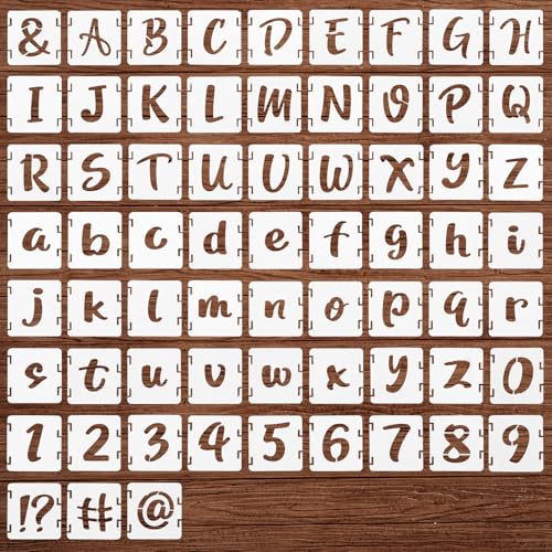 Letter Stencils, 66 Pcs Reusable Letter Stencils for Painting Plastic Stencil Kit, Interlocking Alphabet Numbers Symbols Template for Painting on Wood Wall Fabric Signage Sign Making & DIY Art