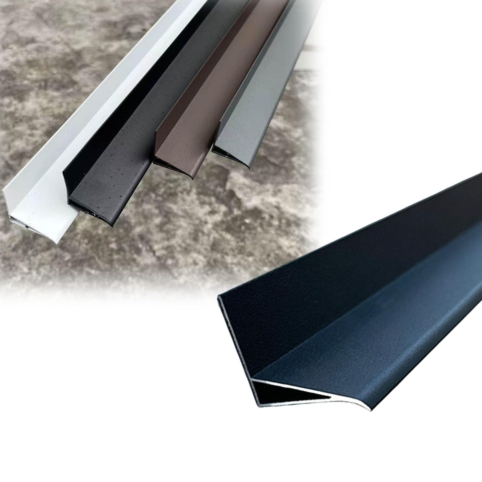 Balcony Metal Rain Drip Edge Flashing, Vertical Wall Rainwater Blocker Guard Strip, Anti-Runoff Patio Diverter Trim, Water Drainage Drip Cap Deflector(Black)