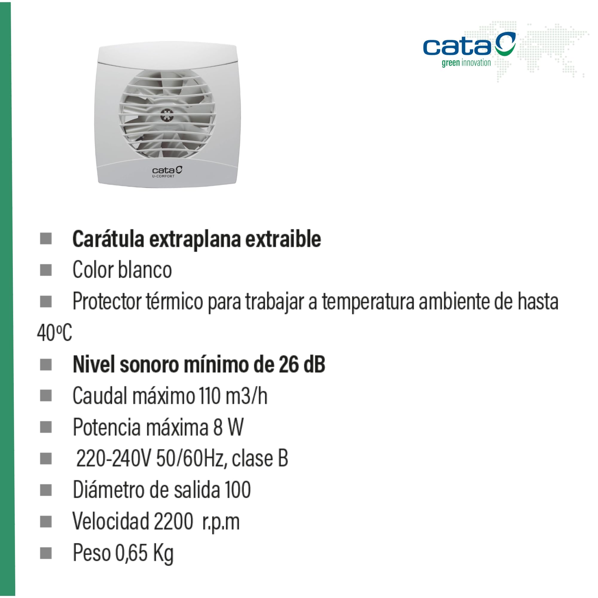 Cata UC-10 HYGRO Badkamerafzuigventilator, hygro-serie, stille afvoerventilator, wit, instelbare vochtmelder