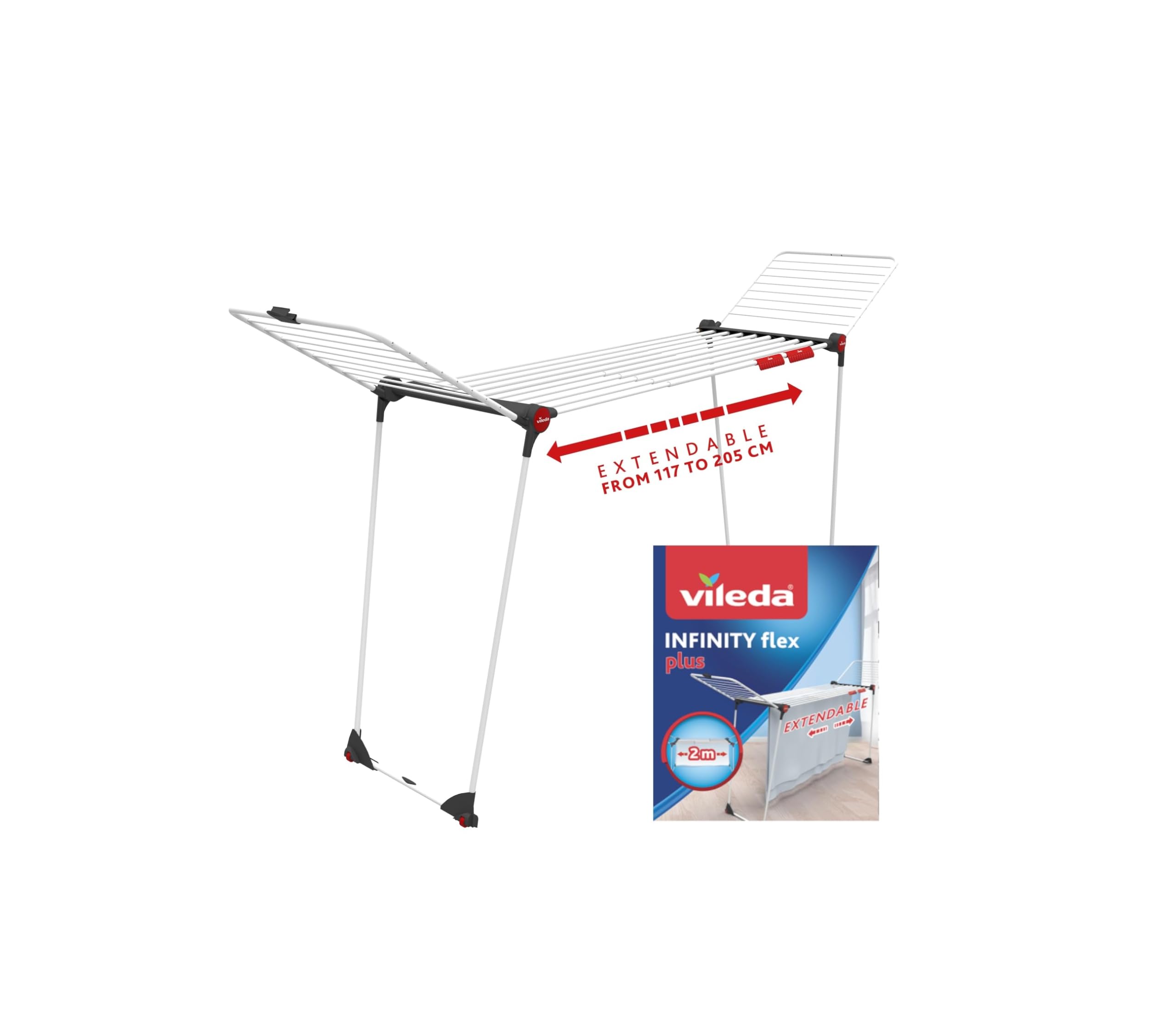 Vileda Infinity Flex | Tendedero Grande y Extensible | Tendedero de Acero y Aluminio | Ya montado | Alas Altas