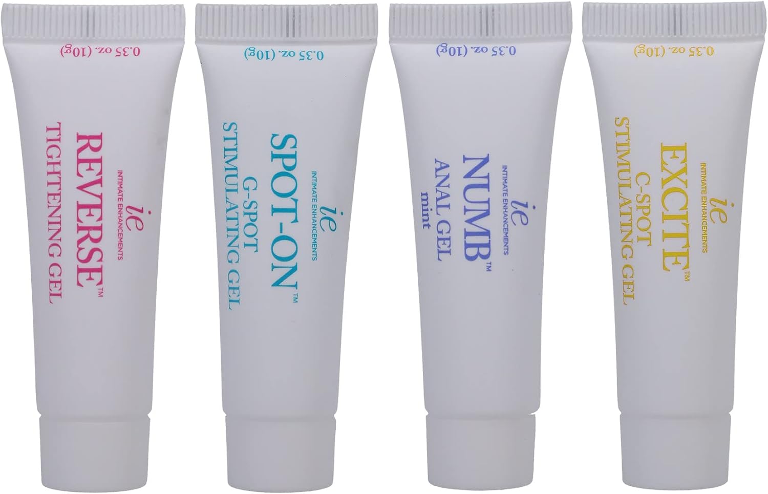 Doc Johnson Intimate Enhancements - INTENSIFY Pleasure 4 Pack - Reverse, Spot-On, Excite, Numb - 4 Travel-Size (0.35oz) Tubes