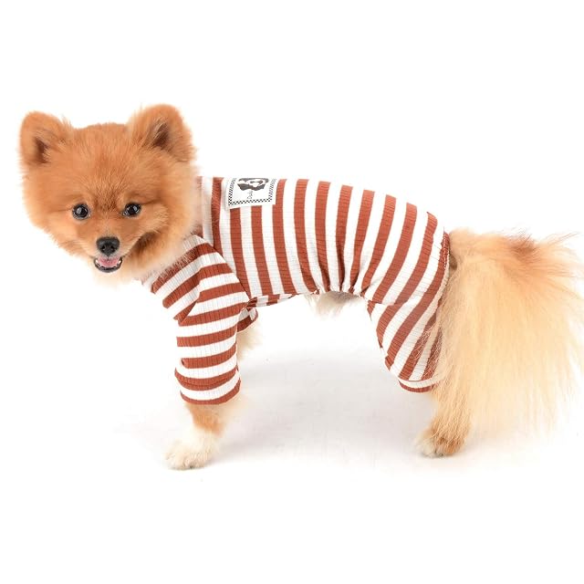 Foto 8 de 8 de Zunea Pijama para perro pequeño de algodón suave para cachorro, pijama a rayas, mono para dormir