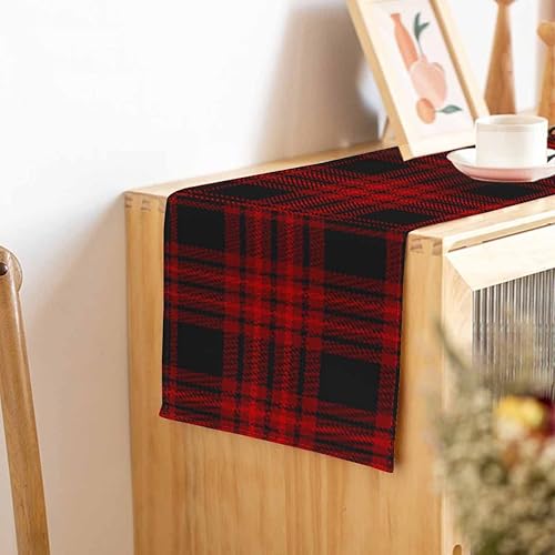 Miniatura 5 de HOSNYE Camino de mesa a cuadros rojo burdeos y negro, camino de mesa de lino de algodón para decoración de cocina, mesa familiar, mesa de comedor,