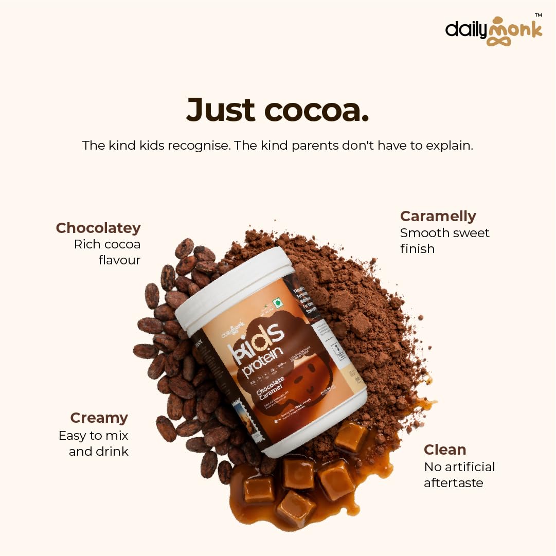 DailyMonk Kids Nutritional Powder Chocolate Caramel (7+ Years) | 11.5g Protein | 22 Vitamins & Minerals | 200mg DHA | Probiotics | Plant-Based | Prebiotic Fiber | Sweetened with Stevia & Monk Fruit | Gut-Friendly | 400g — Amazon image 8