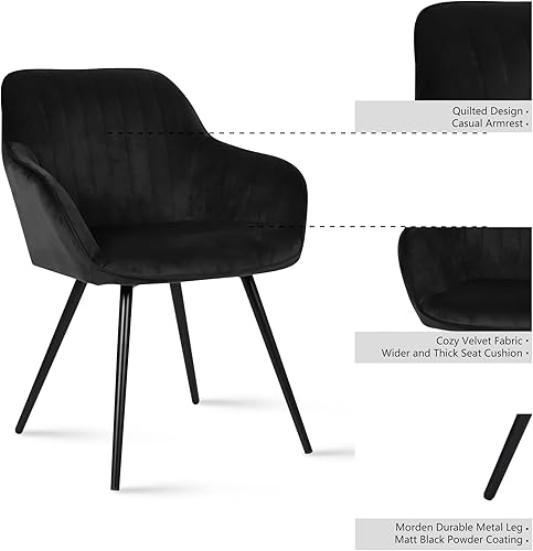 Miniatura 9 de DrInn - Sillón moderno tapizado de terciopelo para cocina y comedor, juego de 2, color negro