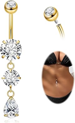 14G G23 Titanium Dangle Belly Button Ring for Women Dangling Navel Rings Hypoallergenic Teardrop Shiny CZ Belly Ring Internally Threaded Navel Piercing Jewelry