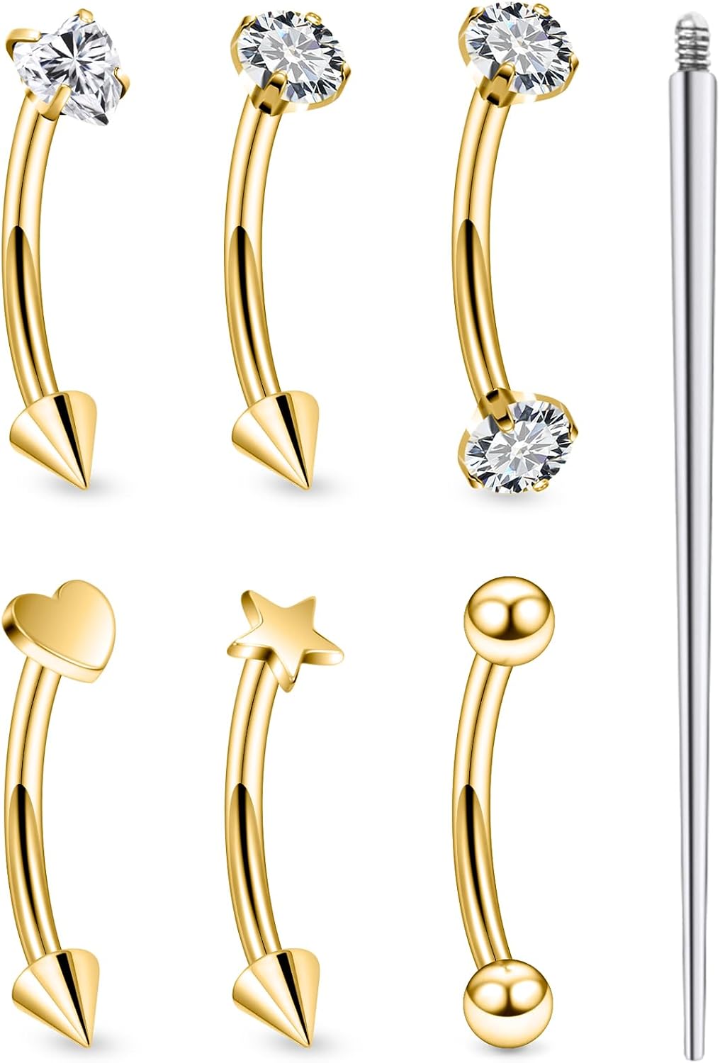16G Eyebrow Ring Piercing Jewelry Surgical Steel Internal Thread CZ Heart Star Vertical Labret Lip Ring Rook Daith Earrings Belly Button Ring Piercing Jewelry for Women Silver Black Gold