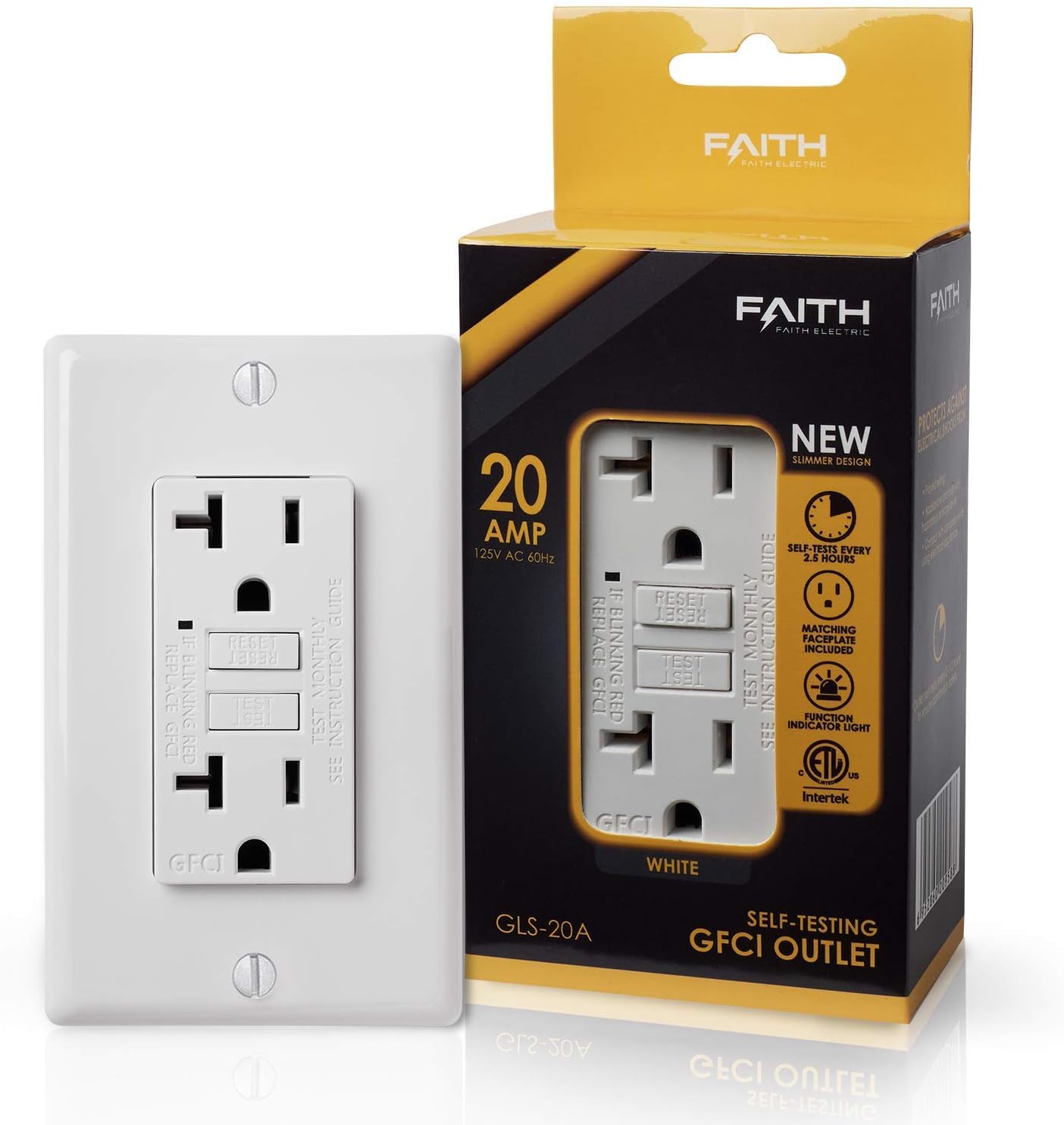 Faith 15A GFCI Outlet, Bundled with 20A GFI Outlet Receptacle, Non-Tamper-Resistant, Self-Test, White - - 