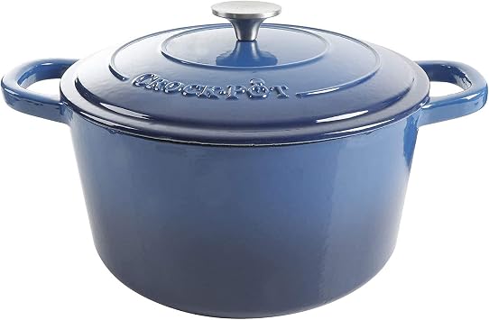 Crock-Pot Artisan 7-Quart Round Enameled Cast Iron Dutch Oven Sapphire Blue, Durable Heavy-Duty Cookware for Slow Cooking, Baking, Roasting with Lid