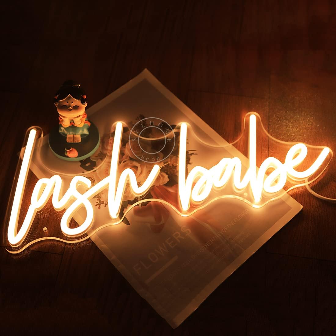 SYLHOME Lash Babe Neon Light Sign Lashes Beauty Salon Gorgeous Lady Girls Bedroom Wall Decor Sign Eyelash for Party Birthday Decoration USB 5V 15.8"X6.5" Warm White - Image 3