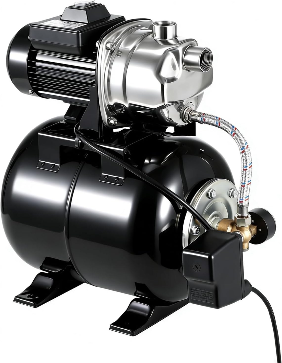 1.6 HP Shallow Well Pump with Pressure Tank, 1320 GPH, Water Jet Irrigation Pump, Automatic Pressure Switch, Stainless Steel, for Home, Farm, Garden & Yard, Black
