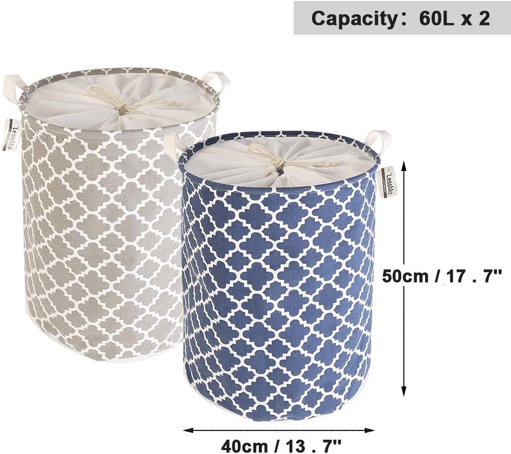 LessMo 2 Pcs 19.7" Laundry Basket, Foldable Laundry Basket Storage Sorter, Drawstring Waterproof Closure for Dust-Proof, for Room, Large Cotton and Linen Fabric