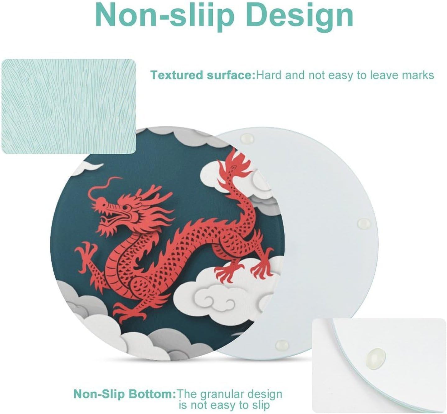 Paper Dragon Tempered Glass Cutting Board Sturdy Chopping Block Personalized Large Butcher Block Lightweight Round Chopping Mat for Kitchen Non Slip