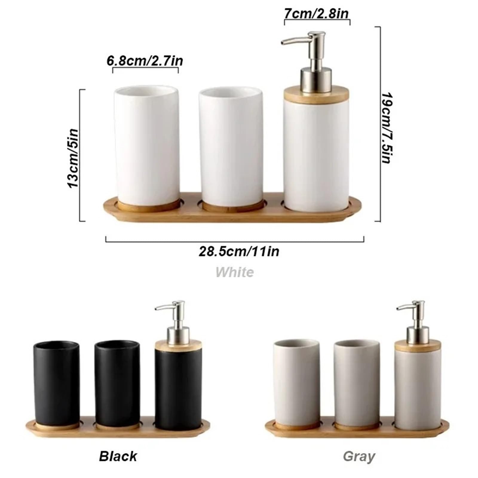 Accesorios BañO Set de Accesorios baño, dispensador jabón, Soporte for Cepillo Dientes, Vaso, Producto cerámica for el hogar(2Cup1Bottle-black)