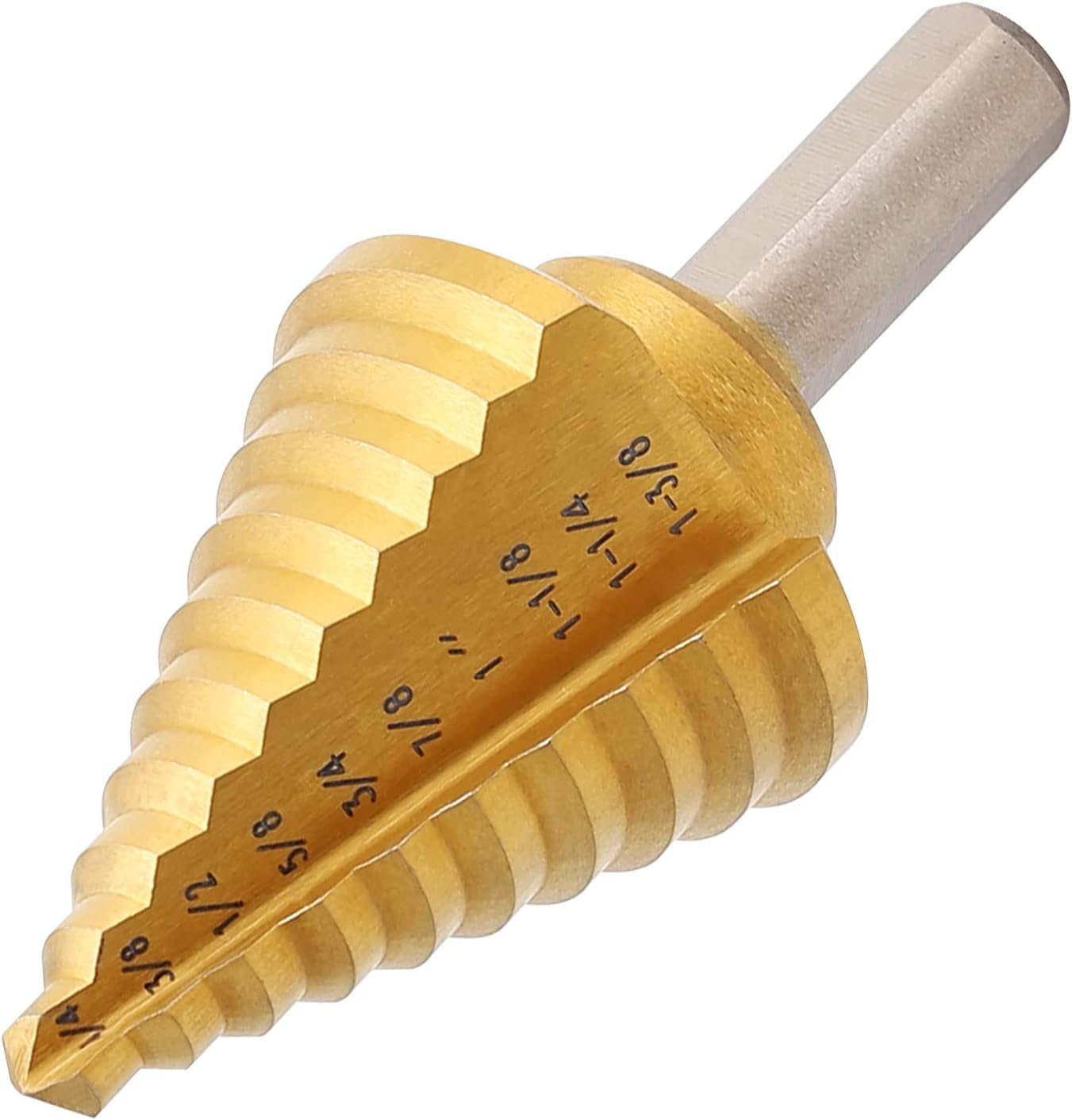 Yougfin Step Drill, 10 Steps Titanium Coating High Speed Steel Drill Bit with Dual Flute Straight Grooved, 1/4" to 1-3/8", 1 Piece