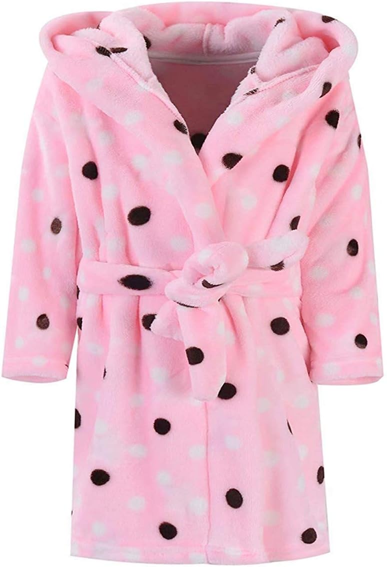 Ameyda Cosplay Costumes Womens Polka Dots Printed Flannel Hoodie Robe Fleece Bathrobe with Hood, Pink Dots, US Small/Medium = Tag S/M