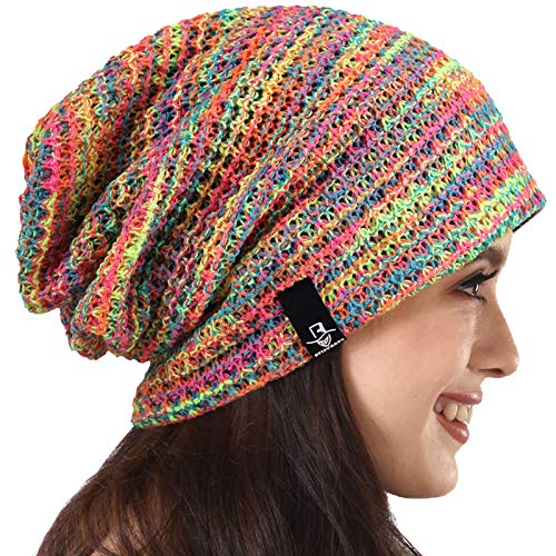 PGTEN Women's Knit Slouchy Beanie Baggy Skull Cap Turban Winter Summer Beret Hat (Pink/Yellow/Green)