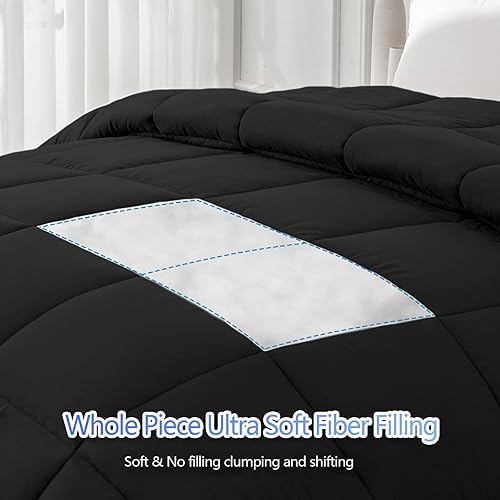 Miniatura 3 de MATBEBY Relleno de edredón King  Edredones negros para todas las estaciones tamaño King  Edredón de plumón alternativo acolchado con pestañas en las