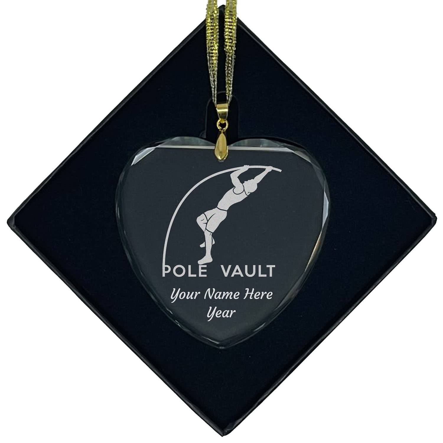 LaserGram Personalized Glass Christmas Ornament,Pole Vault, Custom Laser Engraved Gift Idea (Heart Shape)