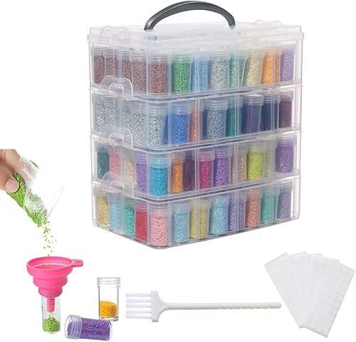 Miniatura 10 de Douorgan Contenedores de almacenamiento de pintura de diamantes de 3 niveles, organizador de cuentas portátil y caja de almacenamiento apilable,