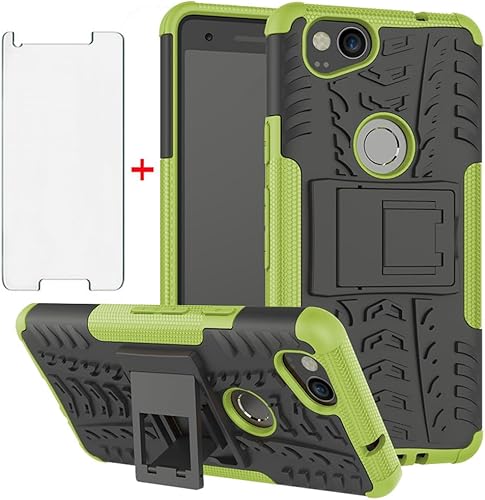 Asuwish Funda para teléfono para Google Pixel 2 con protector de pantalla de vidrio templado y soporte delgado, híbrida, resistente, funda