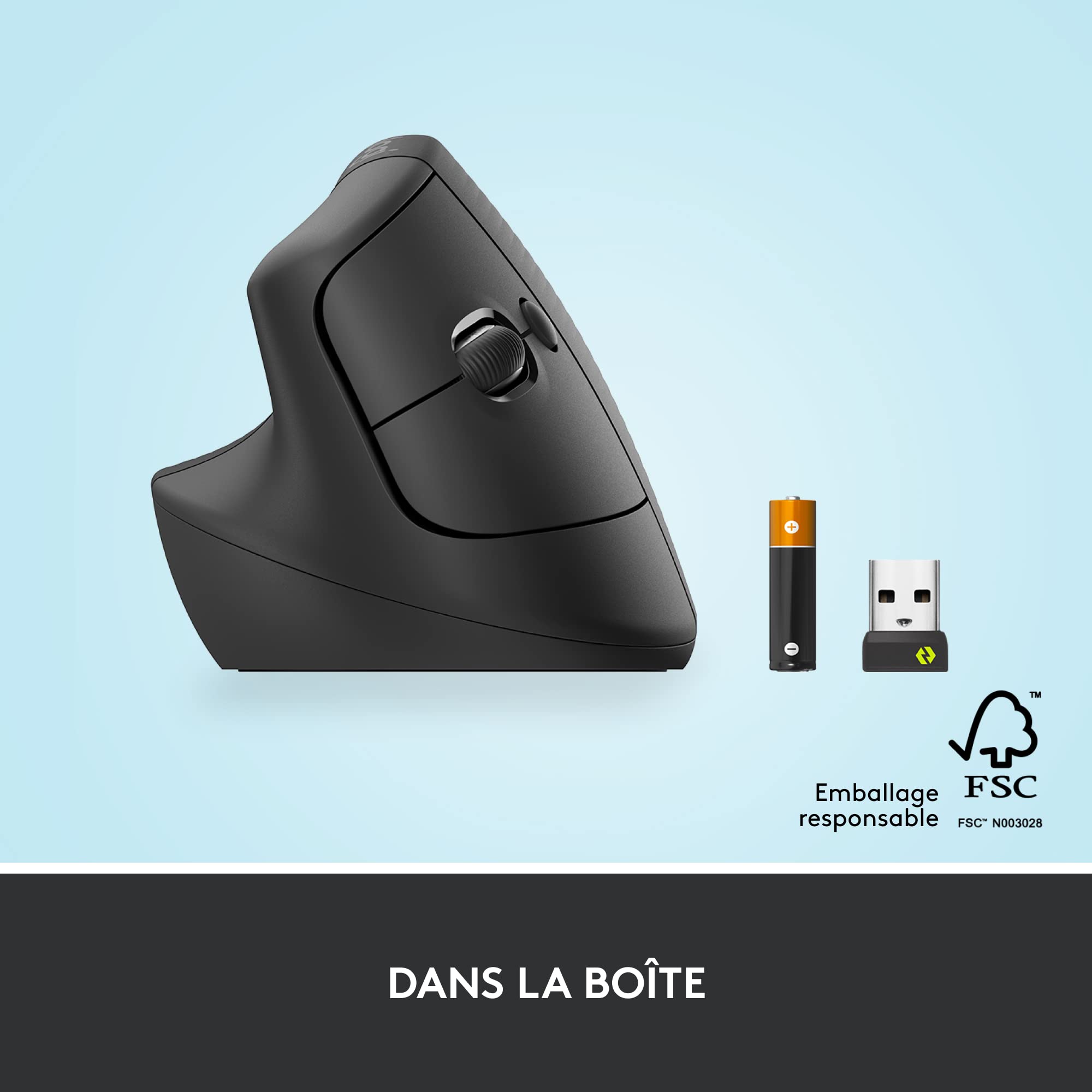 Logitech Lift Left Souris Ergonomique Verticale, sans Fil, Bluetooth ou récepteur USB Logi Bolt, Silencieuse, 4 Boutons, Compatible avec Windows/macOS/iPadOS, Ordinateur Portable, PC - Graphite