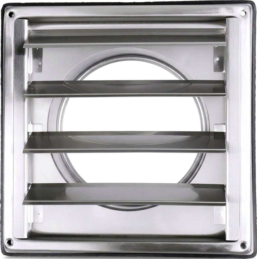 Grille Aération Ventilation 2-en-1 Inox 304 Ø150 mm - 4 Lames Mobiles Clapet Anti-Retour Automatique + Stop Odeurs & Air Froid - Hotte VMC Sèche-Linge - 185x185 mm DN150 - Garantie 5 Ans