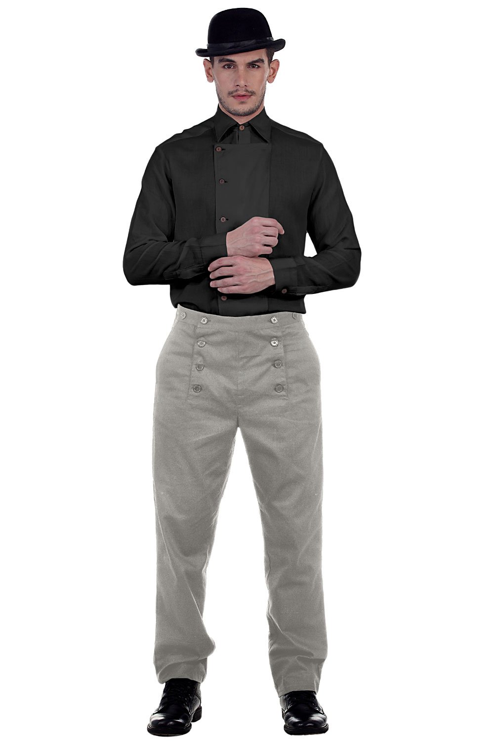 Pantaloni da uomo in 100% cotone, stile steampunk, stile vittoriano, colore: grigio nebbia