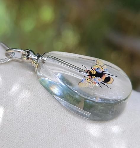 Cremation Urn Bottle Bumble Bee Wild Flowers Sympathy Gift Sterling Silver Necklace (stainless-steel)