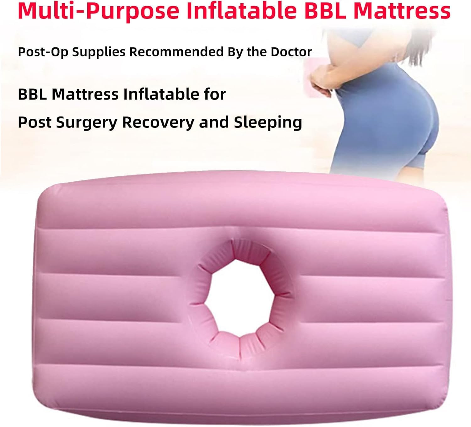 thicvalley Matelas Gonflable BBL après Chirurgie, Oreiller de lit BBL après Chirurgie pour Les Fesses, lit de récupération brésilien avec Trou pour Dormir après Une Chirurgie des Fesses