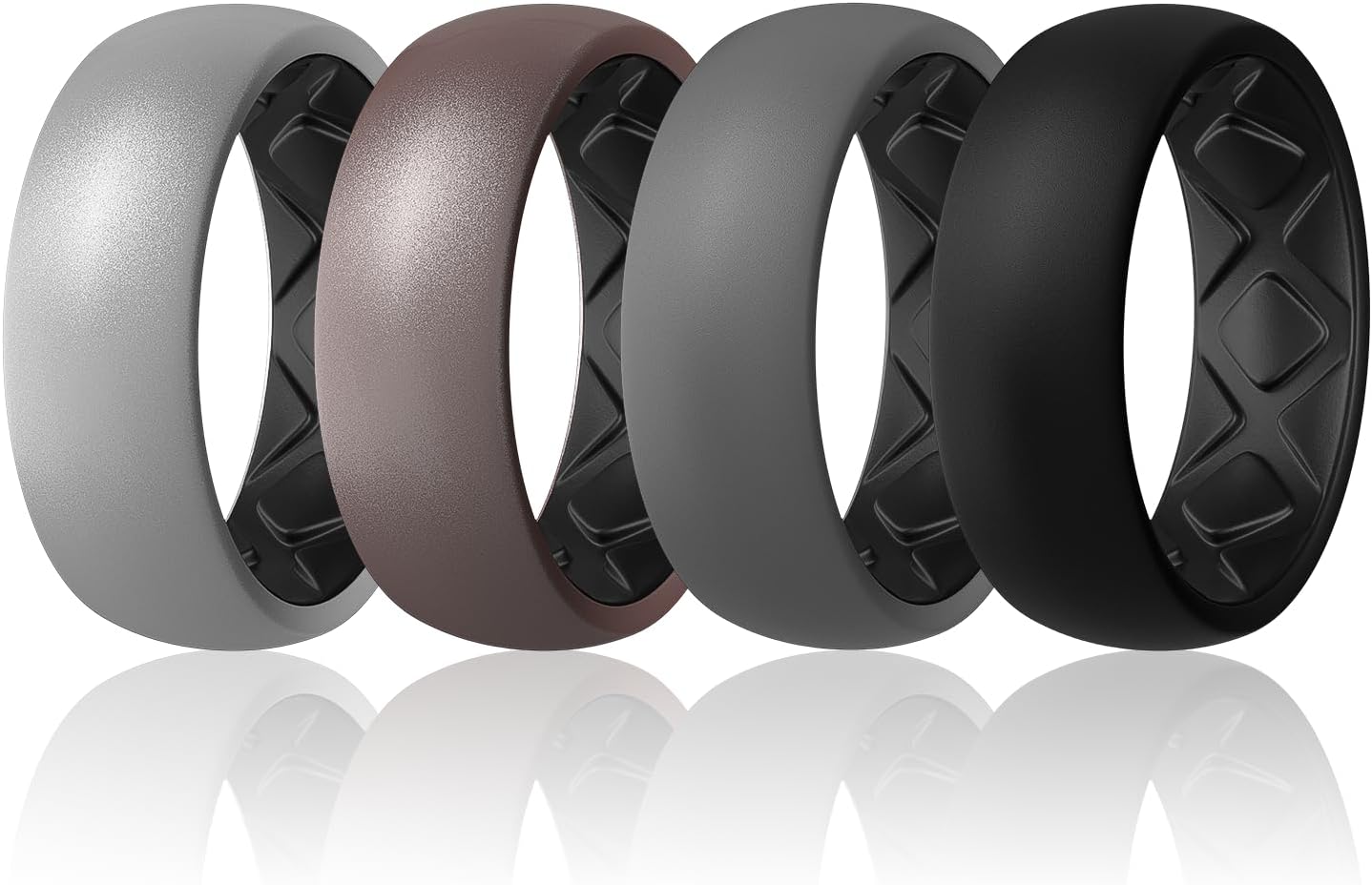 Egnaro Silicone Ring Men 1/4/5/6/7 Multipack of Breathable Mens Silicone Rubber Wedding Rings Bands with Air Flow Grooves