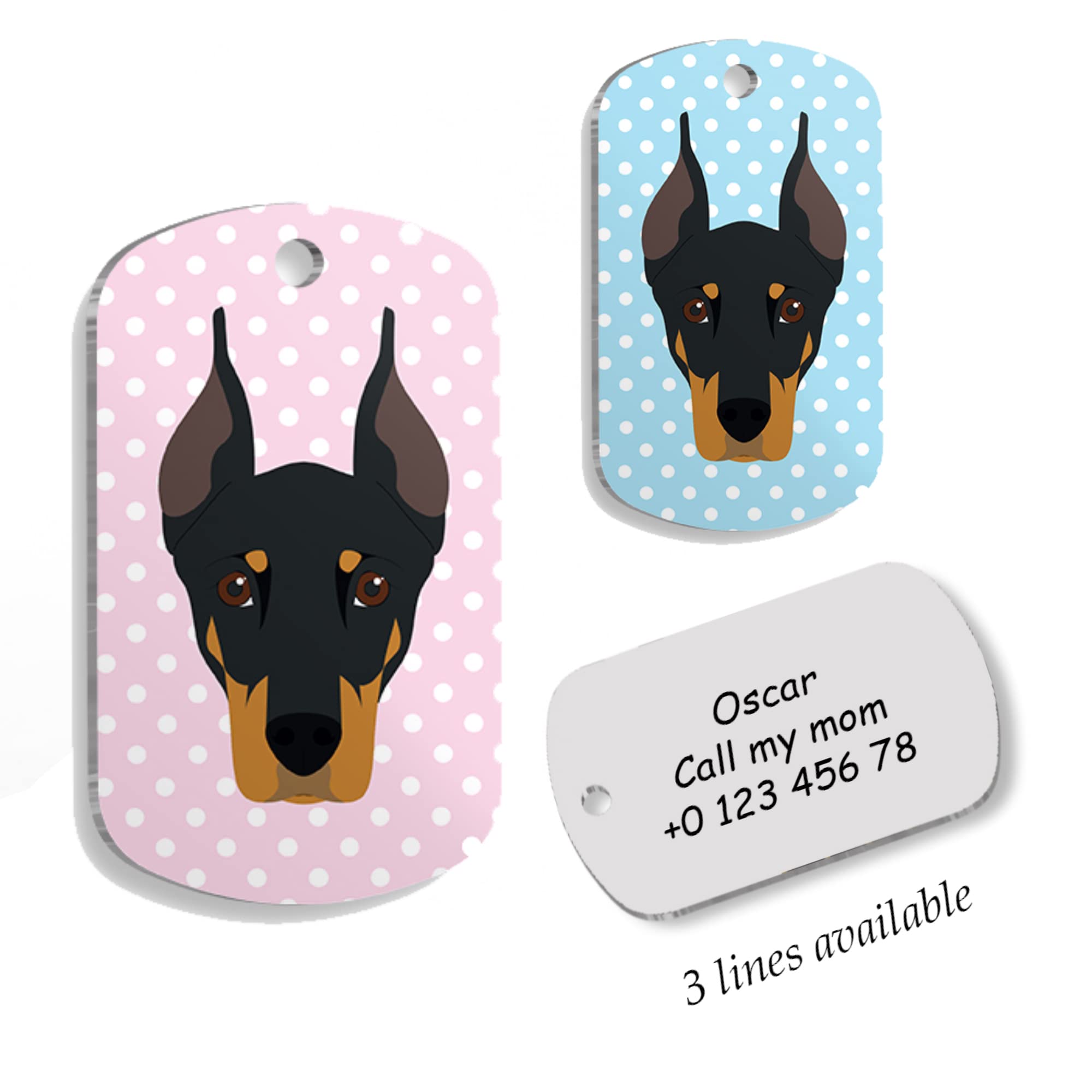 DOBERMAN Personalized Dog Tag - Custom Name Tag - ID Tag for Dog & Cat - Customized Pet Tags - Dog Name Tag - Cat Name Tag - Engraved Dog Tag (Pink)