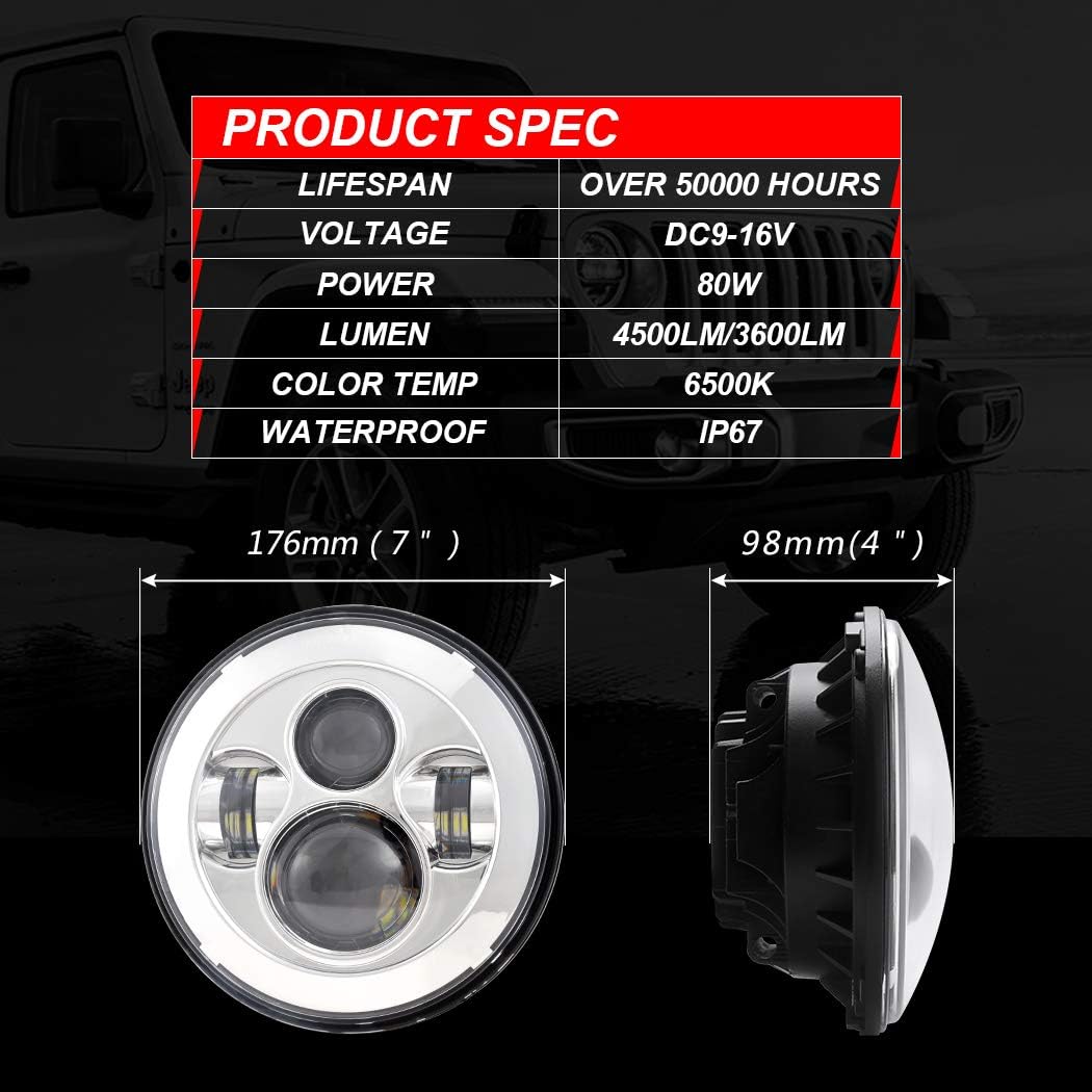 Hot Deals COWONE Cree 7inch Projector LED Headlights Compatible with Jeep Wrangler 97-2018 JK TJ LJ CJ Hummer H1 H2 Headlamps Chrome Best Deal Cheap 🛒 COWONE Cree 7inch Projector LED Headlights Compatible with Jeep Wrangler 97-2018 JK TJ LJ CJ Hummer H1 H2 Headlamps Chrome