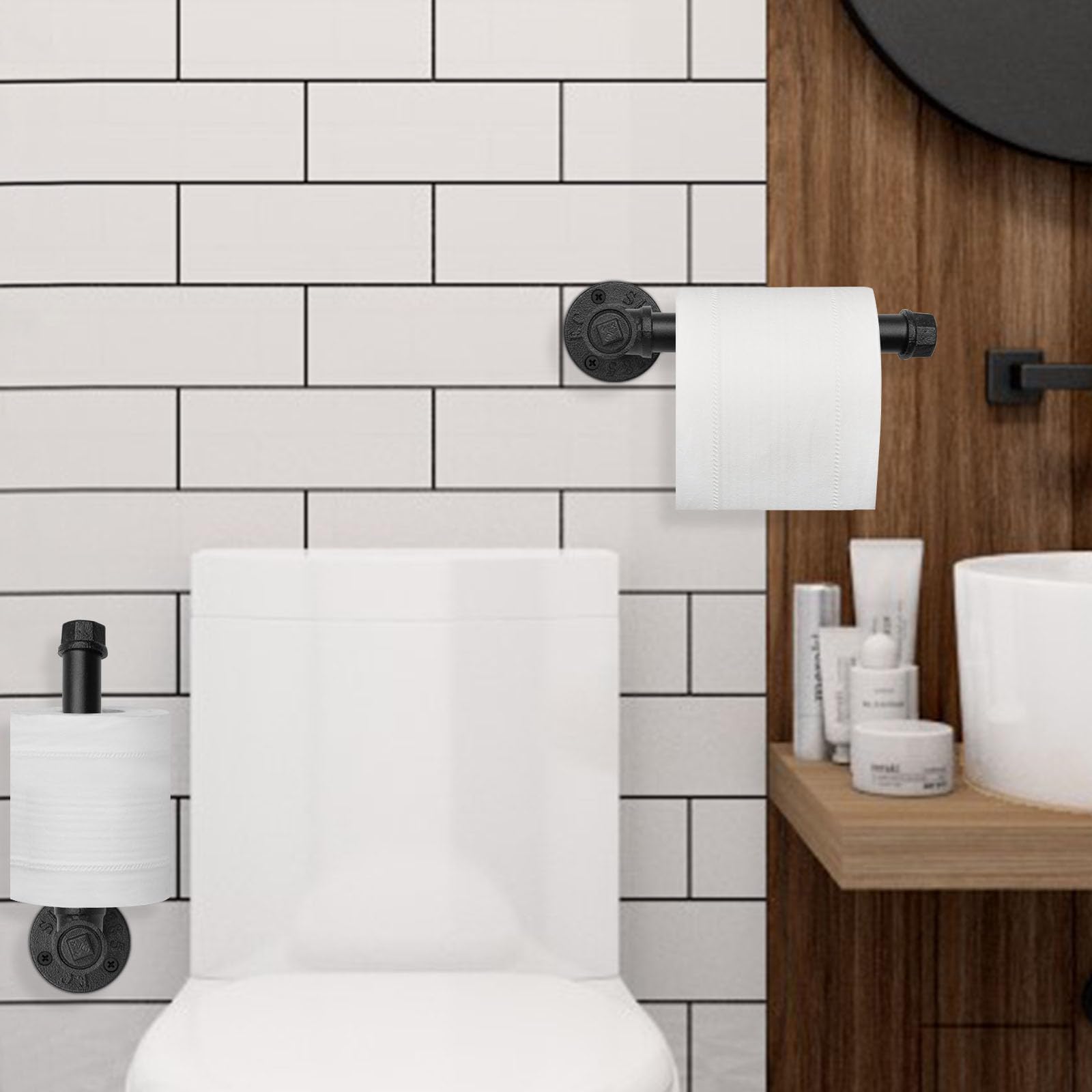 Jeasor Industrieller Rohr-Toilettenpapierhalter Aus Eisen – Retro-Farmhaus-Stil, Mattschwarz, Wandmontiert